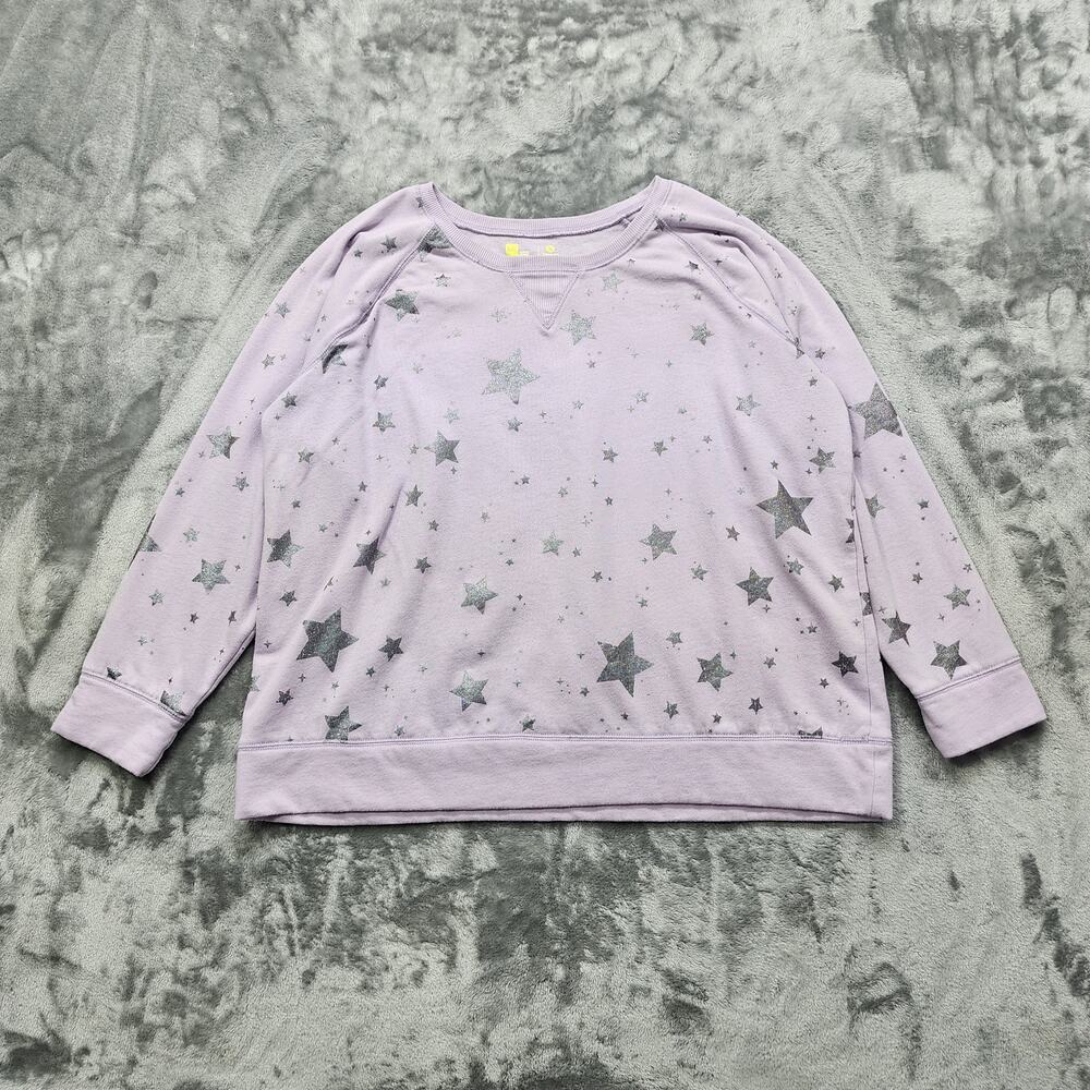 Xersion Sweatshirt Womens XXL‎ Purple Silver Metallic Foil Star Pullover Casual